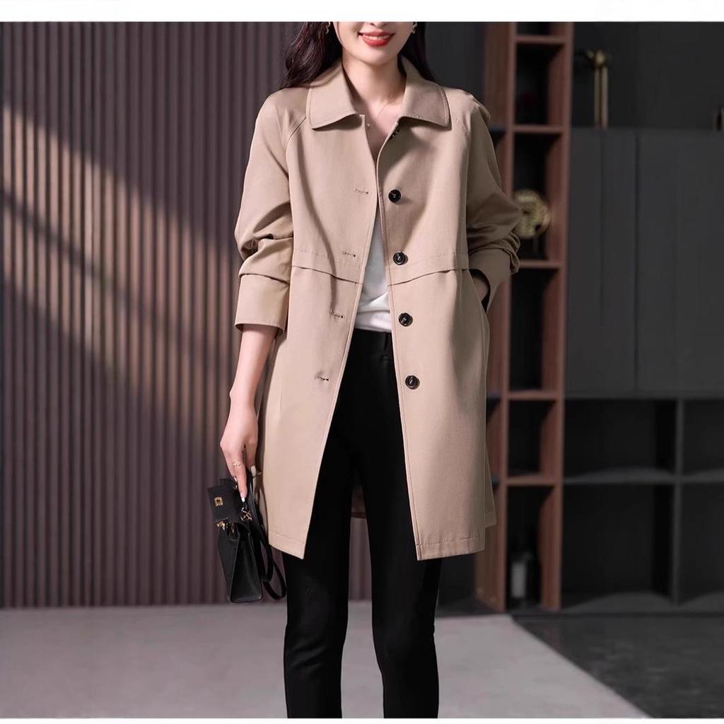 Women's British Style Mid-Length Trench Coat - 2025 Korean Edition for Spring & Autumn, High-End Straight-Cut Design