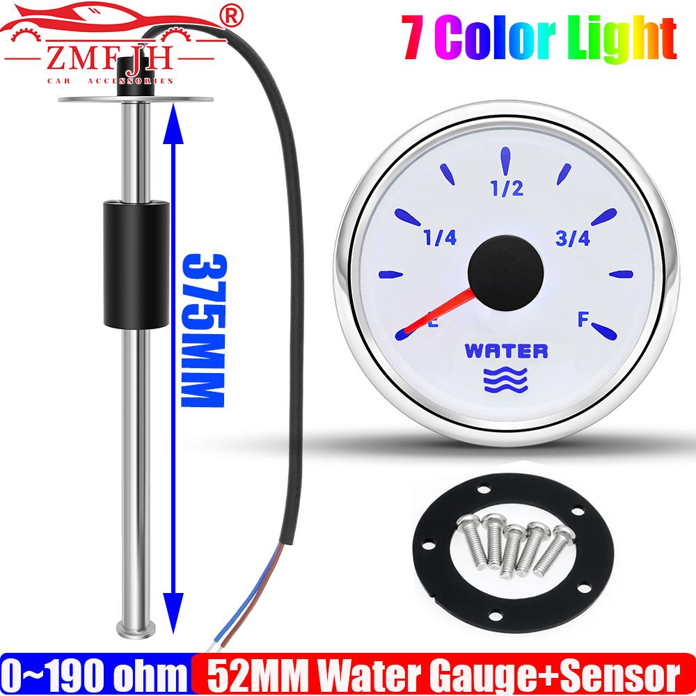 ZMFJH Waterproof IP67 52MM Water Level Gauge+Water Level Sensor 0-190ohm Water Meter Indicator 7 Color Light for Car Boat Yacht