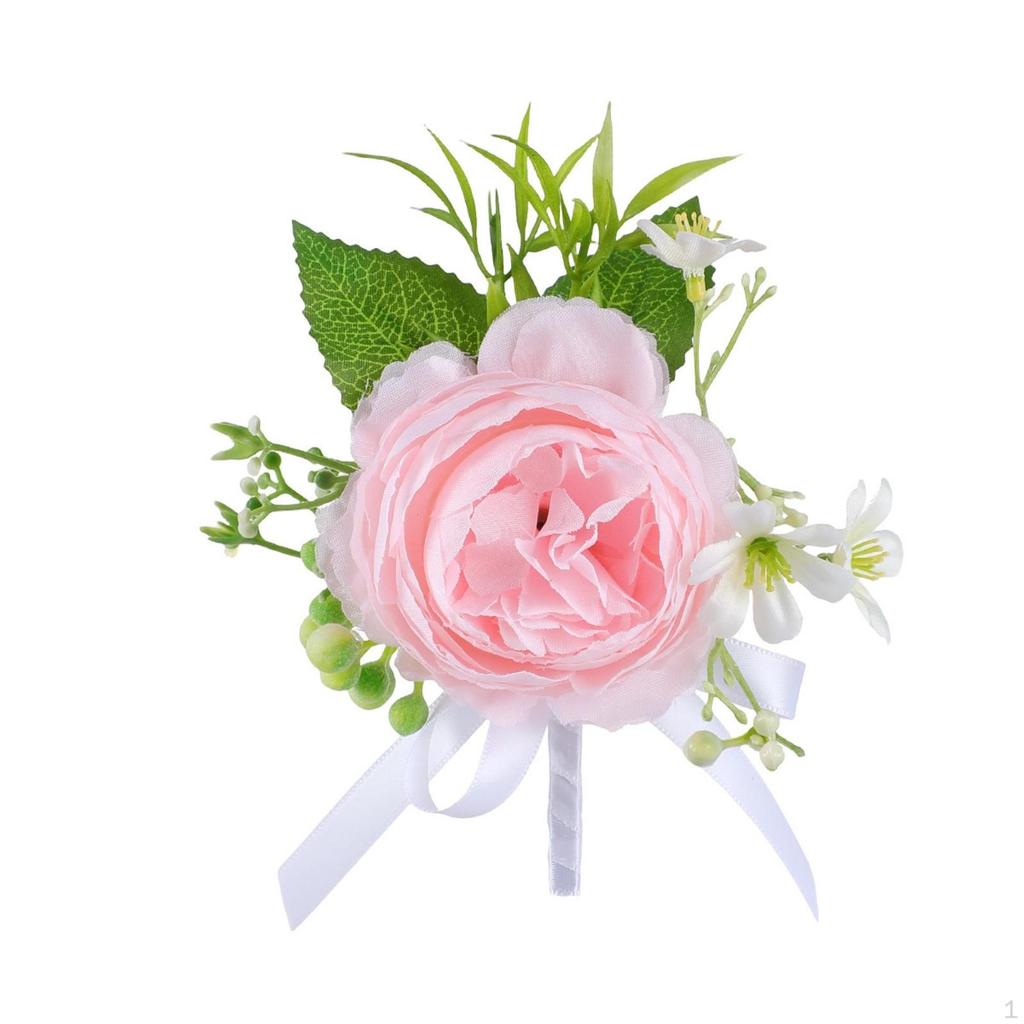 Wedding Corsage Handmade Rose Boutonniere Rustic with Ribbon for Bridesmaids, Groomsmen,