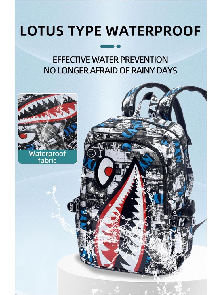 Shark Design Lightweight Oxford School Backpack for Boys