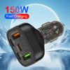 P91 3 Type C + 2 USB 5 In 1 150W Car Charger QC3.0 PD Fast Charging Adapter with Voltage Display
