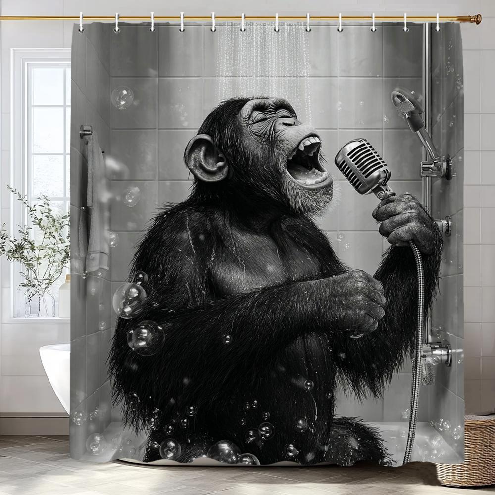 Funny Monkey Black and White Fun Animals In Bathtub Shower Curtain, Bathroom Decorative Shower Curtain,with Hooks