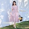 Xiangying Women's Elegant Chiffon Square Neck Dress