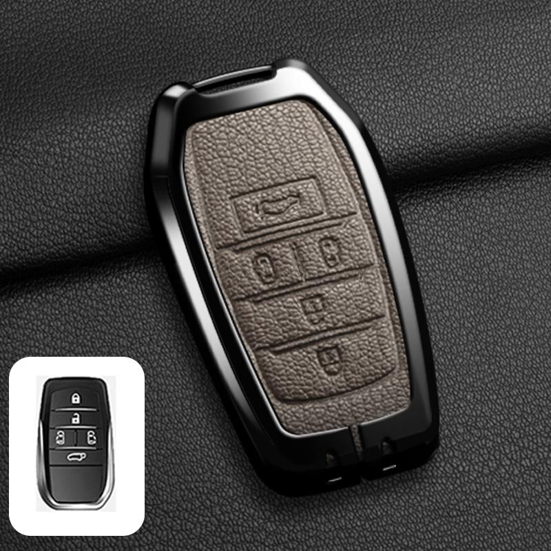 Alloy Leather Car Remote Key Case Cover Shell Fob For Toyota Prado Land Cruiser Camry Alphard VELLFIRE PREVIA Auto Accessories