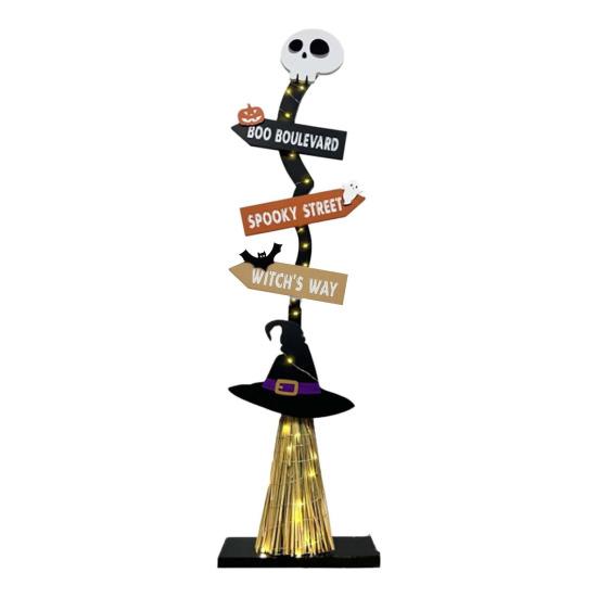 Halloween Wood Witch Broom Porch Sign Spooky Halloween Witch Broomstick for Indoor Outdoor Porch Yard Home Decor
