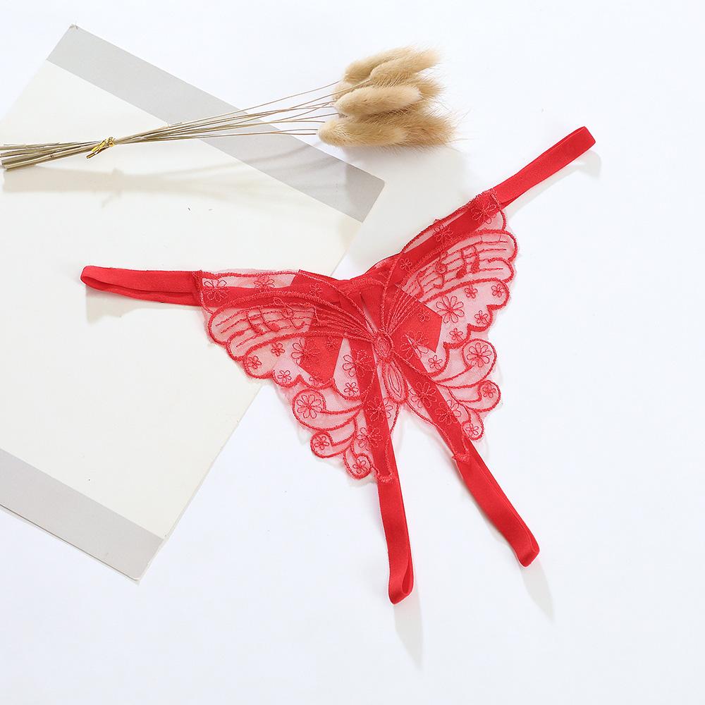 Women's Super Sexy Lace Transparennt G-string Hot Open Crotch Panties Lovely Butterfly Knot T-back Thongs