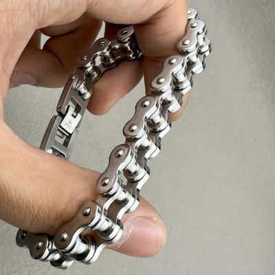 Bohemian Style Biker Bracelet – Men's Heavy 304 Stainless Steel Motorcycle Chain, Ideal Gift
