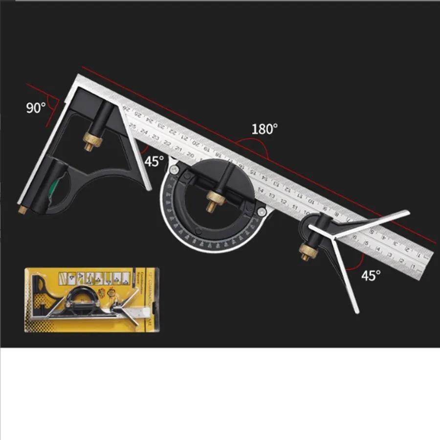 Lineal/Rechteck Kombinationslineal/Rechteck mit Winkelmesser 300 mm, Metall