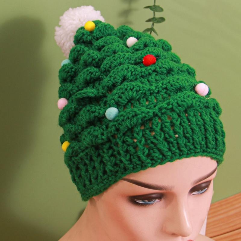 Knitted Christmas Tree Hat Keeping Warm Head Hat Decorations Supplies for Holiday Birthday New Year Party Decorations
