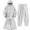 Summer Solid-color Casual Sun-protective Clothing Set with Hooded Thin Coat, Same Style for Both Men and Women, Three-piece Skinwear Set