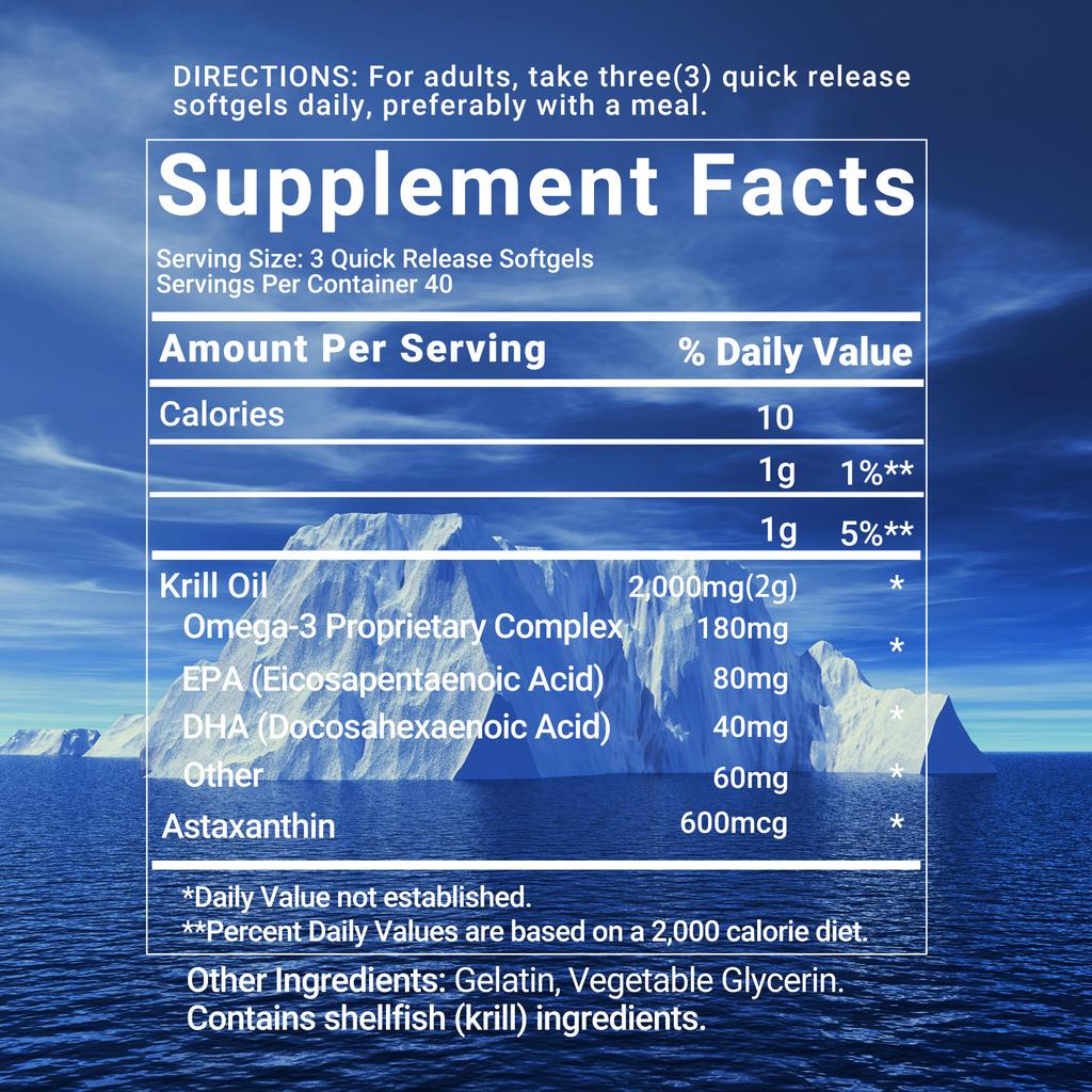 Olio di Krill Antartico 2000 mg con Omega-3 EPA, DHA, Astaxantina e Fosfolipidi, Senza Glutine, Non-OGM