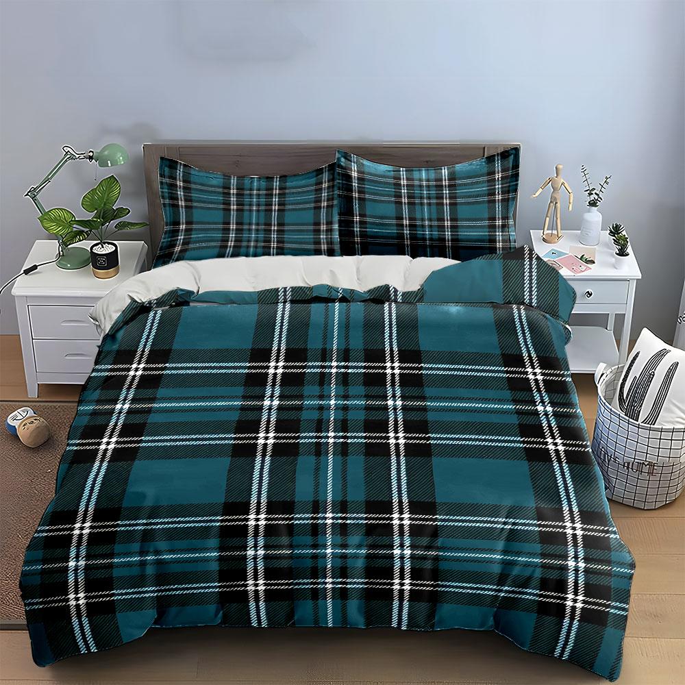 Blue and black plaid. Bedding sets Duvet cover sets Duvet covers Pillowcases(1 * Duvet Cover 2 * Pillowcases without duvet insert)