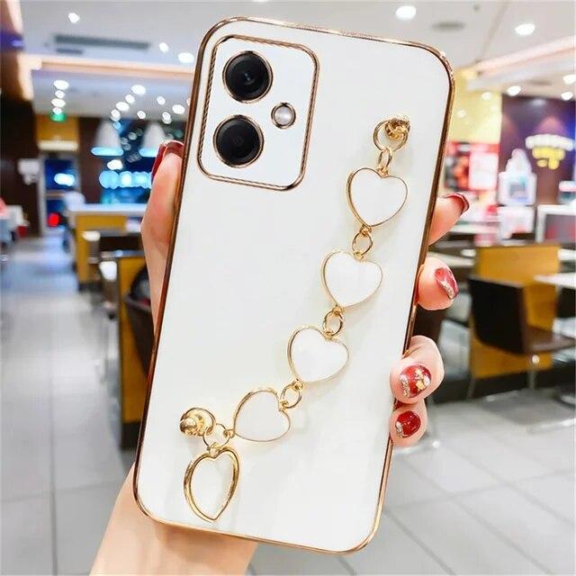 

Для Redmi Note 13 Pro + 13 Pro 4G браслет-сердечко, чехол-цепочка на запястье для Redmi Note 12S 11S 10 9, противоударный мягкий силиконовый чехол с гальваническим покрытием Redmi Note 11E Pro 5G белый