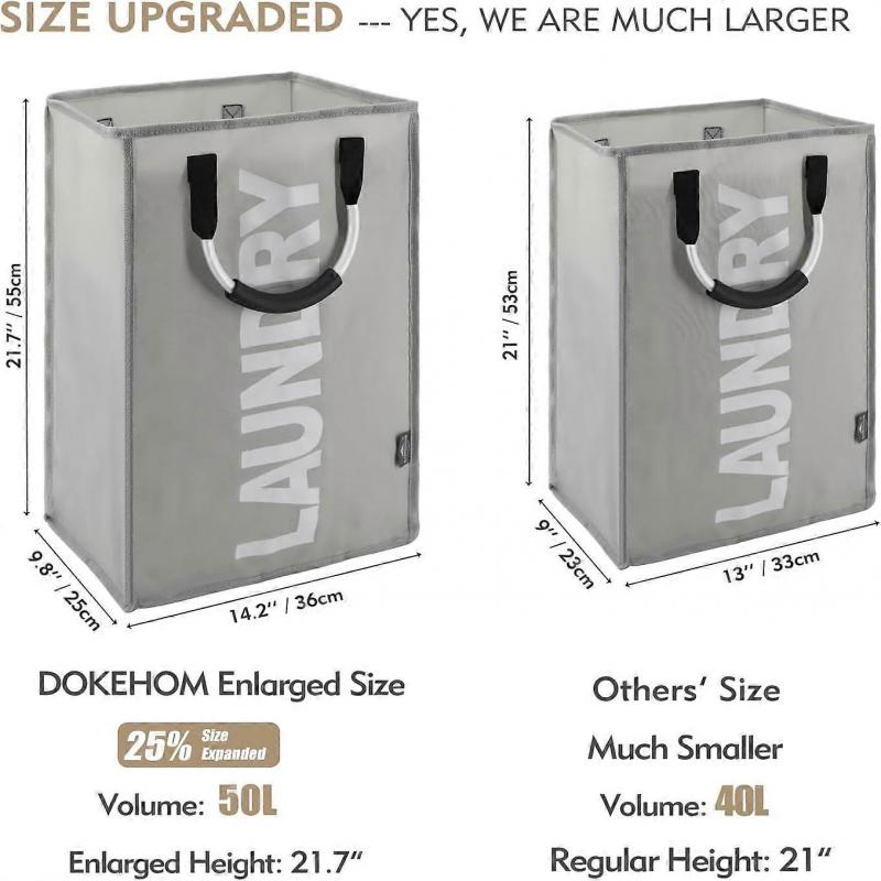 50L Collapsible Washing Laundry Basket Bag for Bedroom, Fabric (Grey)