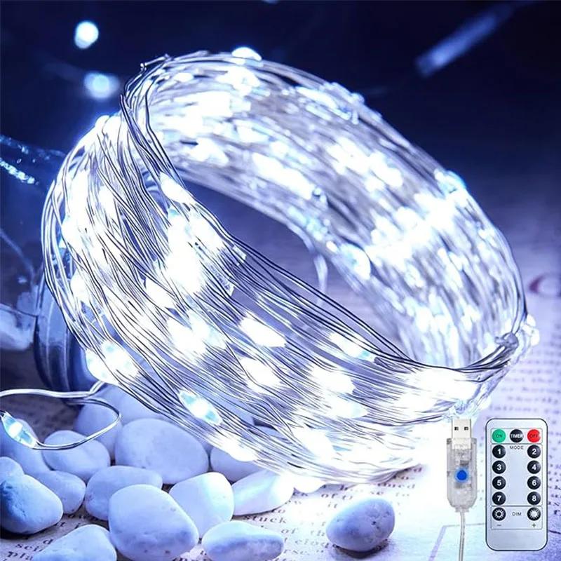 USB LED String Light Remote Control Copper Wire Lights RGB Fairy String Lamp Waterproof For Home Christmas Party Decor Holiday 2M белый