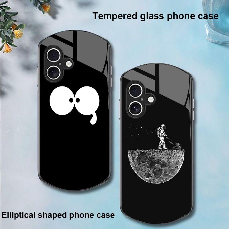 Astronauts Universe For Apple IPhone 16 11 13 15 14 Pro Max 12 Mini 7 8 Plus XR X XS Elliptical Shaped Tempered Glass Phone Case