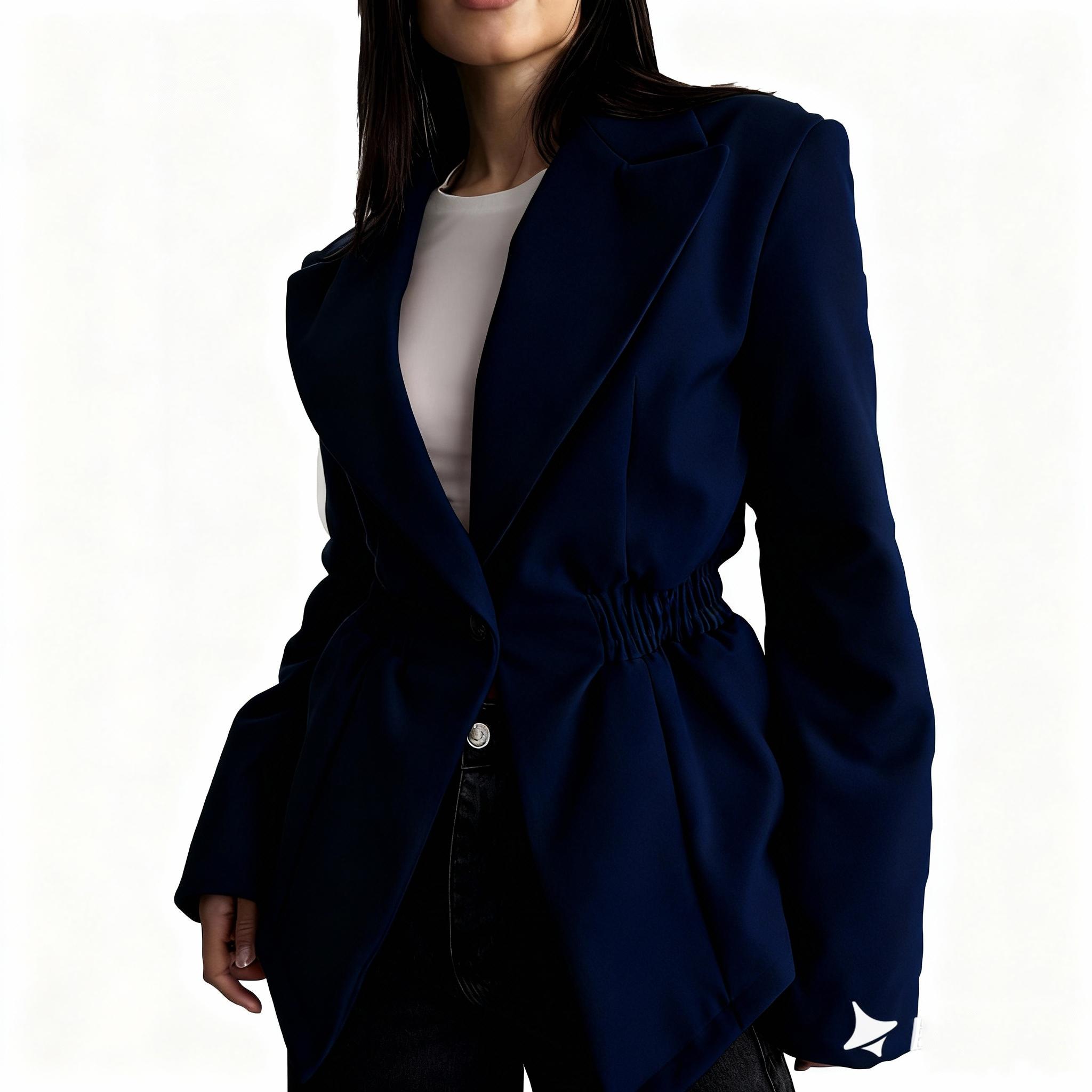 

Женская модная однотонная куртка свободного кроя с длинными рукавами и пуговицами XL тёмно-синий