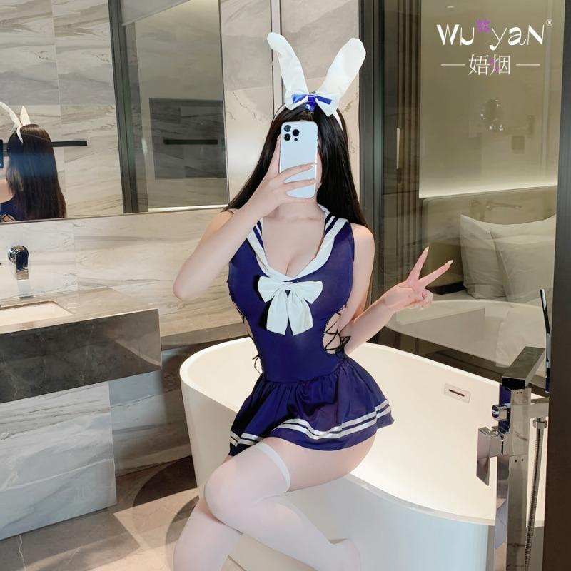 Sex Underwear Pure Desire School Bunny Uniform Qn Free Open Gear Swimsuit Women's Strap Dead Tank Water Skirt