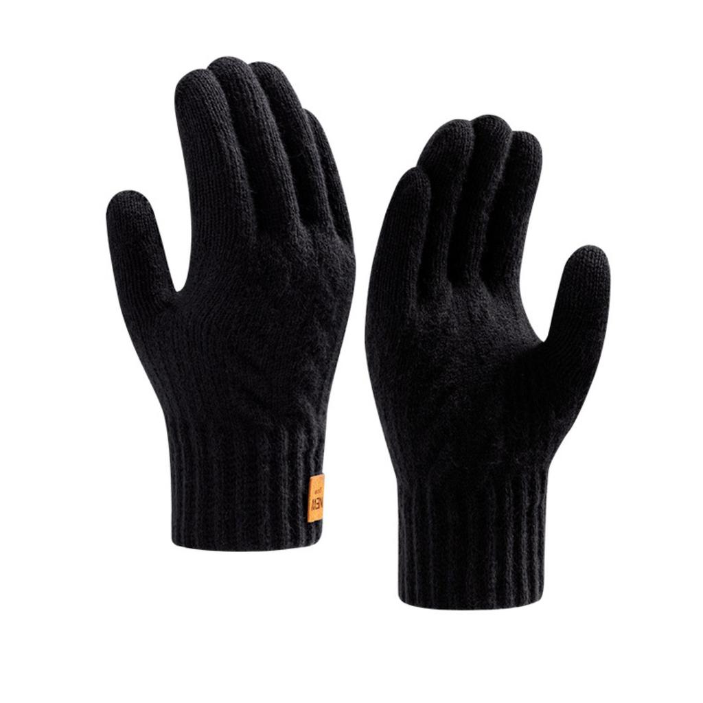 Touch Screen Gloves for Winter Warmth, Knitted with Thick Velvet, Windproof, Cycling, Men's and Women's Cold Resistant, Woolen, Simple Gloves