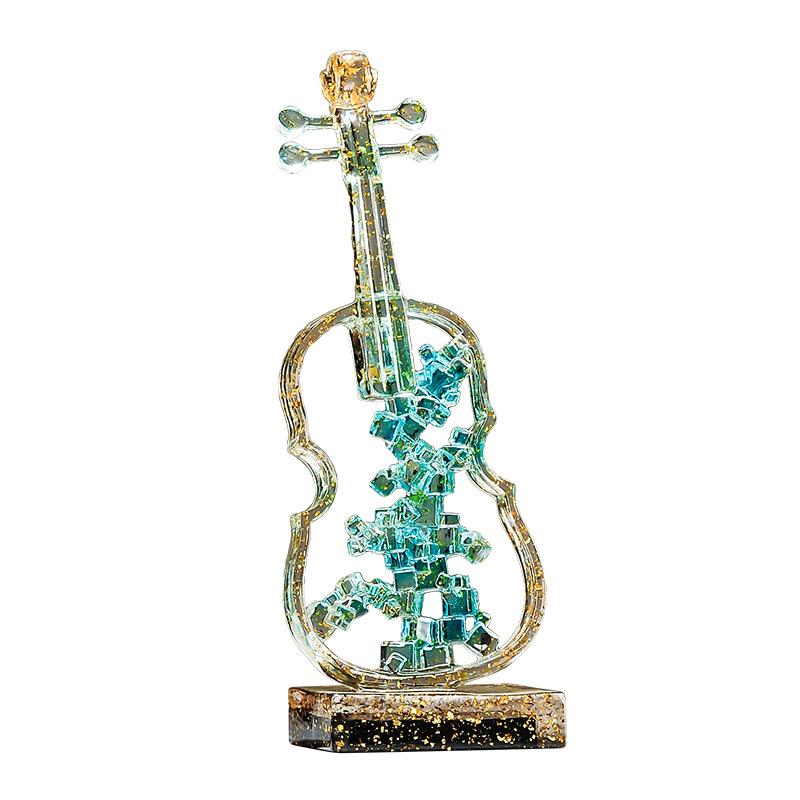 Harts Hantverk Ihålig Kristall Transparent Violin Musikinstrument Staty Geometrisk Fyrkantig Cello Heminredning