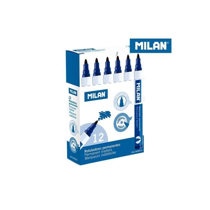 Feutres permanents - Milan - Pack de 12 - Bleu marine - Pointe ronde - Encre à base d'alcool