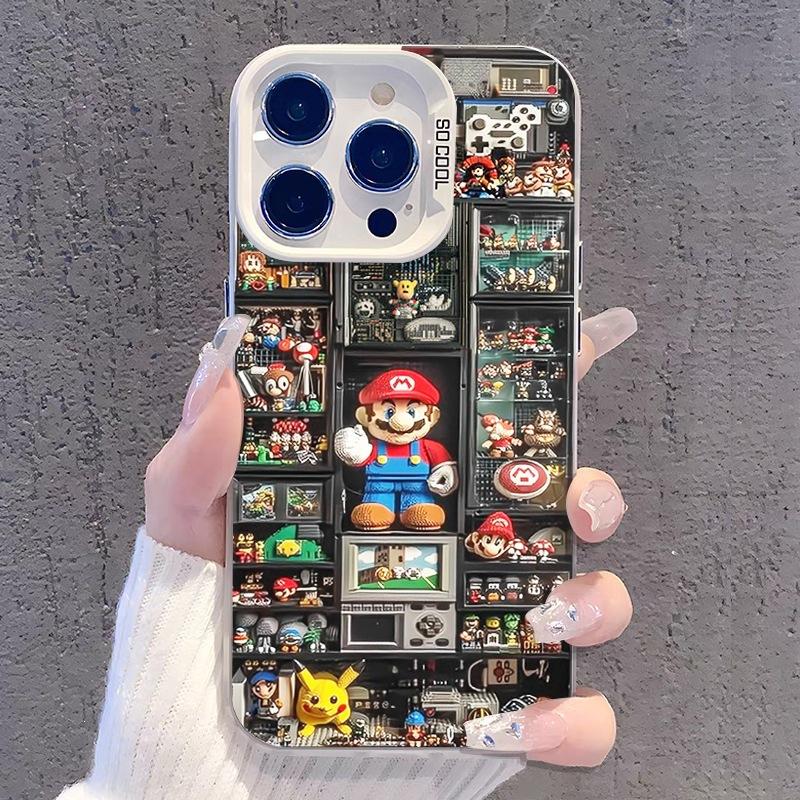 Applicable iPhone16 iPhone case 14promax building block Mario 15 colored silver 13pro12