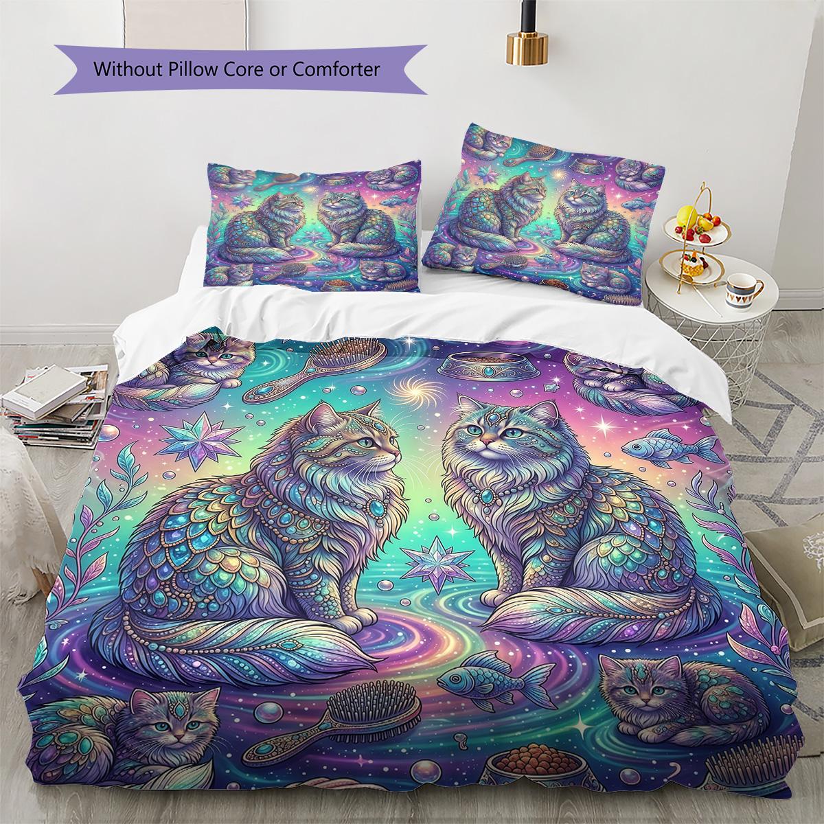 

Galaxy Cats Pattern Bedding Set Quilt Cover Pillowcase Home Decor Gift (1 * duvet cover + 2 * pillowcase, without core) 135x200cm