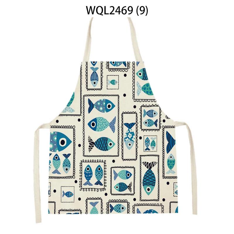 Creative Fish Conch Printed Kitchen Aprons for Women Men Home Cooking Baking Accessories Apron Adult Kids Sleeveless Apron