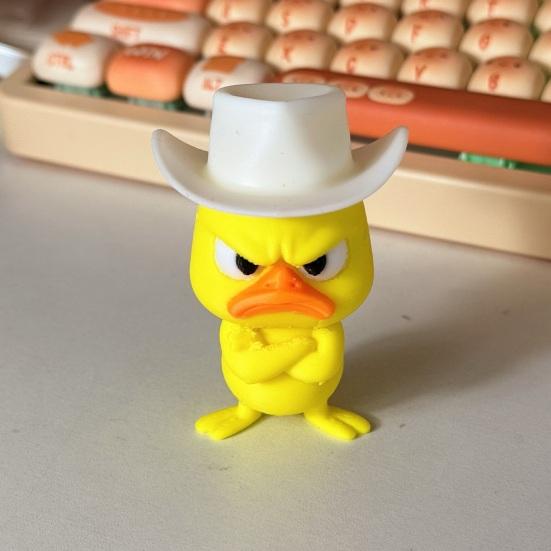 Fun Office Desk Toys Angry Duck Figurine, 3D Printed Yellow Decoration with Cowboy Funny Decor Hat, Little Animal Ornament for Home Desktop,