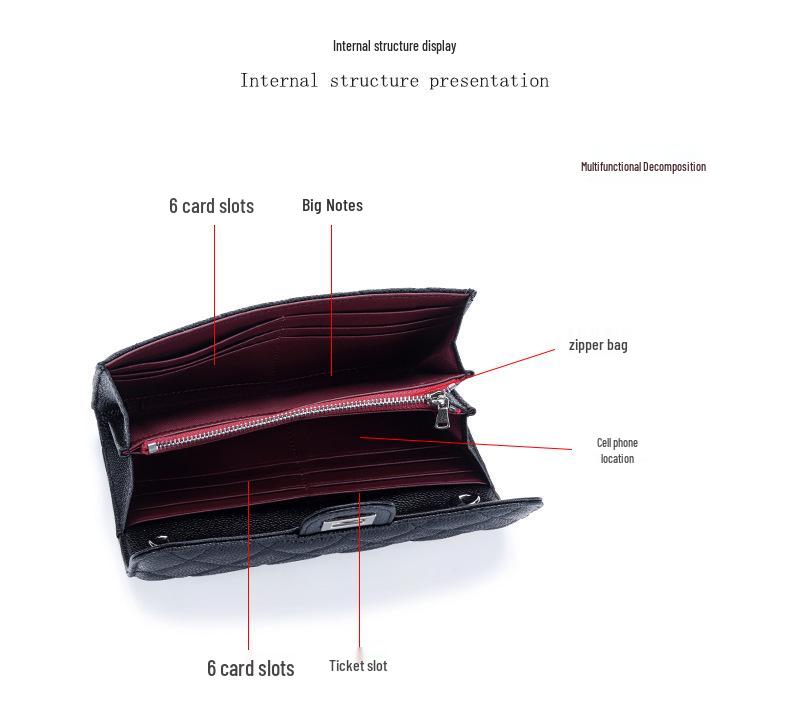Luxus Rindsleder Kaviar Muster Kette Umhängetasche: Damenmode Multifunktionale Geldbörse & Clutch aus echtem Leder