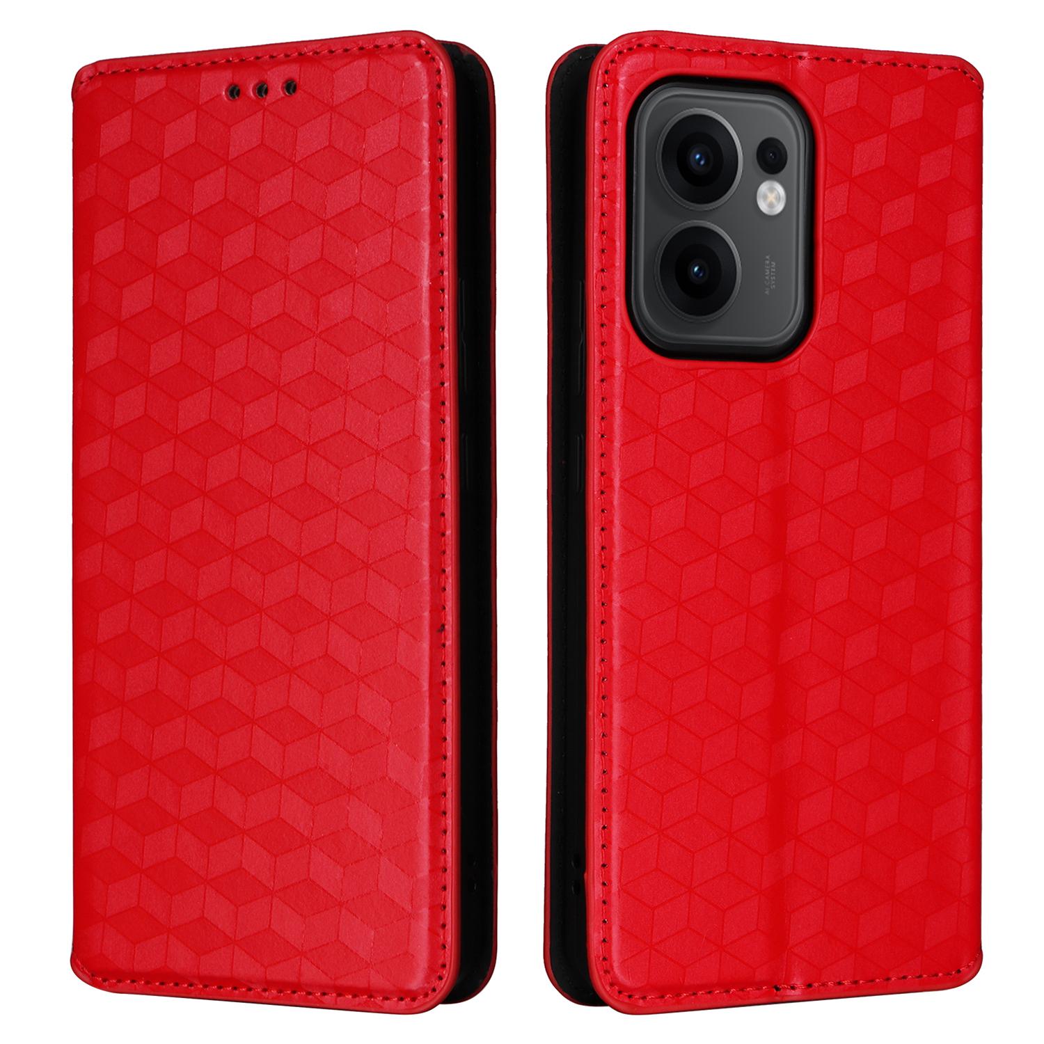 

Для Oppo Reno13 F 5G/4G Чехол-кошелек Кожаный чехол для телефона с ромбовидным тиснением Red