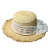 Summer bow streamer straw hat women's vacation beach hat flat top Lafite straw sun hat