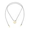 Salircon Korean Fashion Geometric Hollow Round Pendant Necklace Women Adjustable Long Black Leather Rope Choker Charm Jewelry