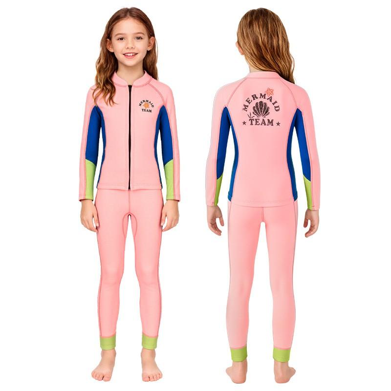 2.5mm Kids Girls Neoprene Wetsuit Set Long Sleeve Separate Diving Suit Snorkeling Surfing Swimming Warmth Protection