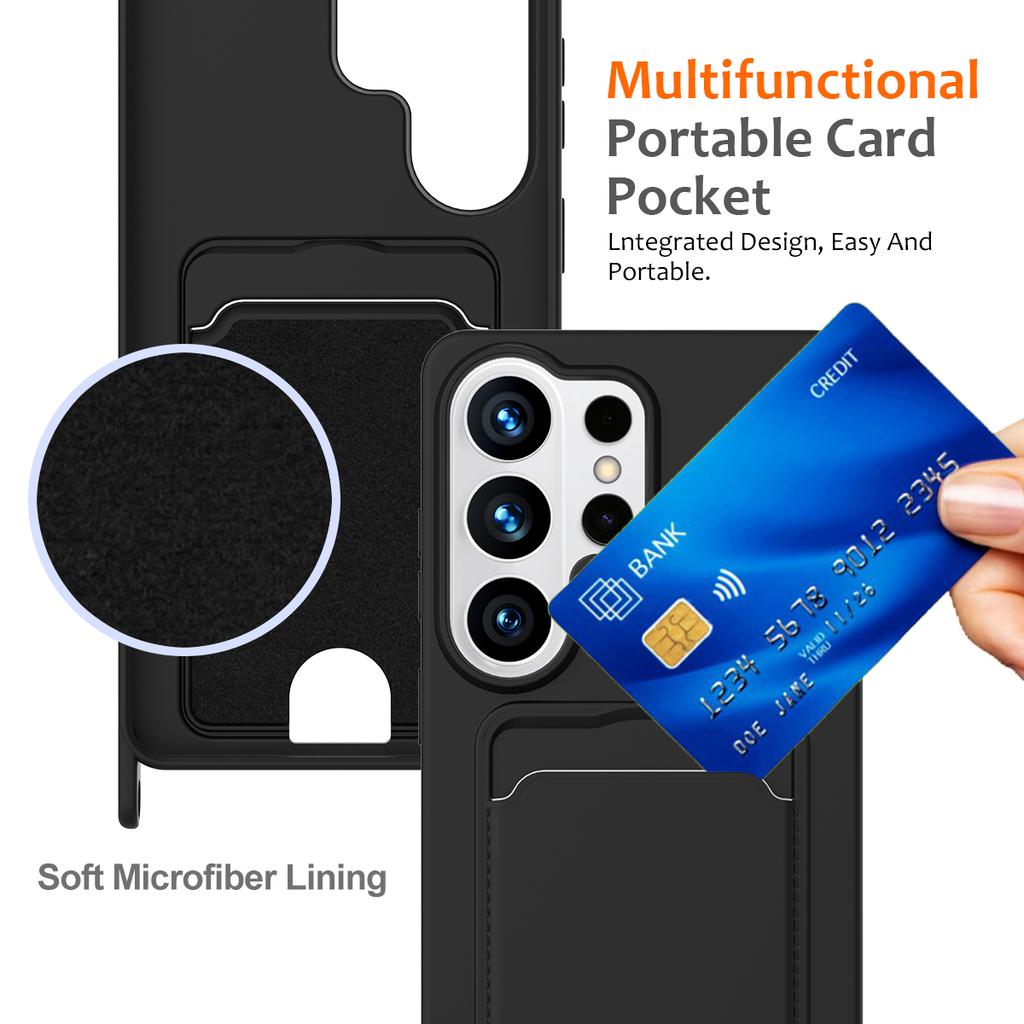 למארז Samsung Galaxy S26 Ultra, כיסוי אחורי לטלפון מסיליקון נוזלי עם מחזיק כרטיסים ורצועת צוואר