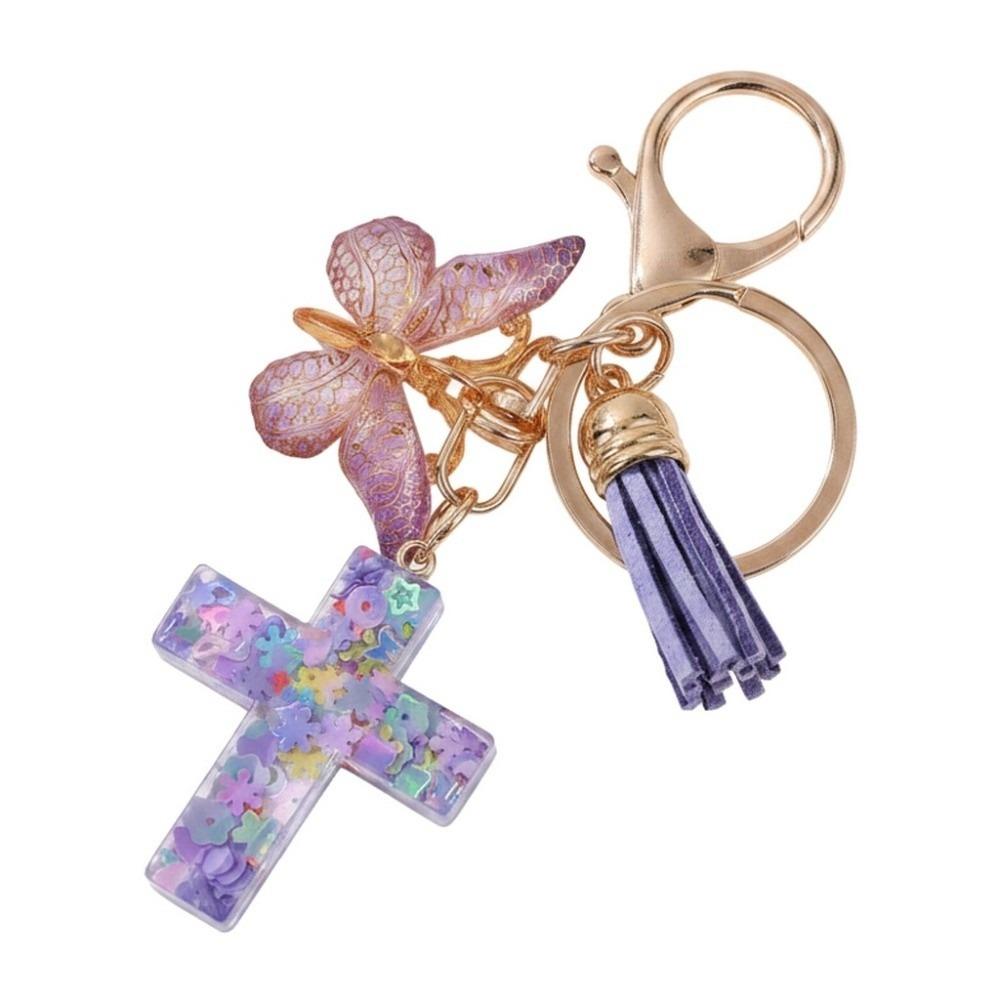 

Sequin Cross Pendant Keychain Resin Bag Hanging Fashion Butterfly Keychain Backpack Accessory светло-фиолетовый