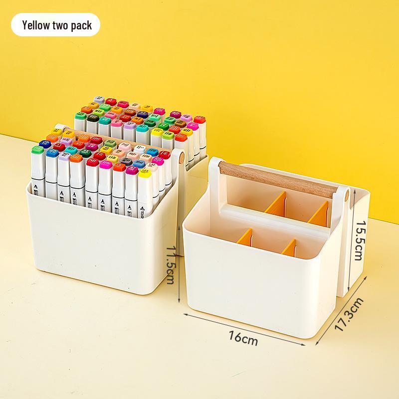 Handheld Colored Pencil & Marker Storage Box with Compartments – Large Capacity Pen & Brush Organizer for Students