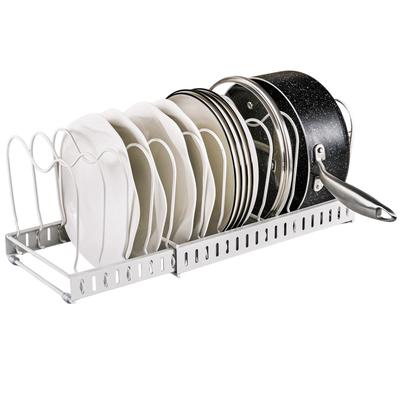 VECELO Extendable Frying Pan Storage Stand, 60*18*17cm, Pot Lid Rest, Under-Sink Storage, White