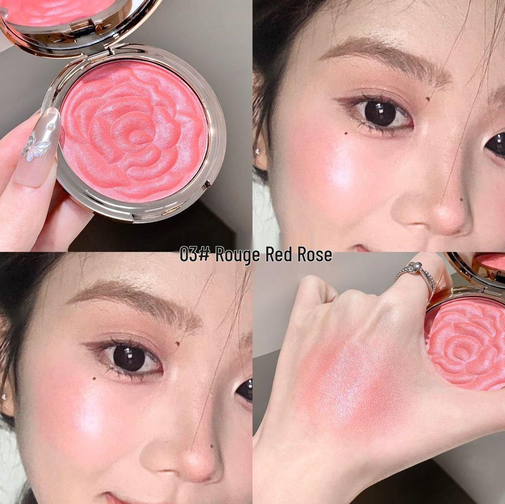 Kakashow Embossed Rose Blush & Highlighter: Fine Texture, Pearlescent Finish for Eyes & Face