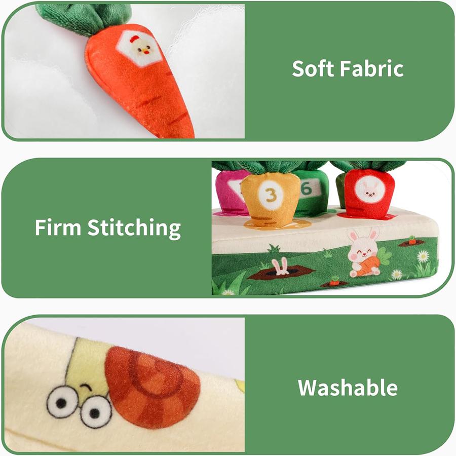 Baby Montessori Toys Carrot Pull Game Soft Washable Sensory Toys Early Learning Numbers Colors Motor Skills for Toddler Gift