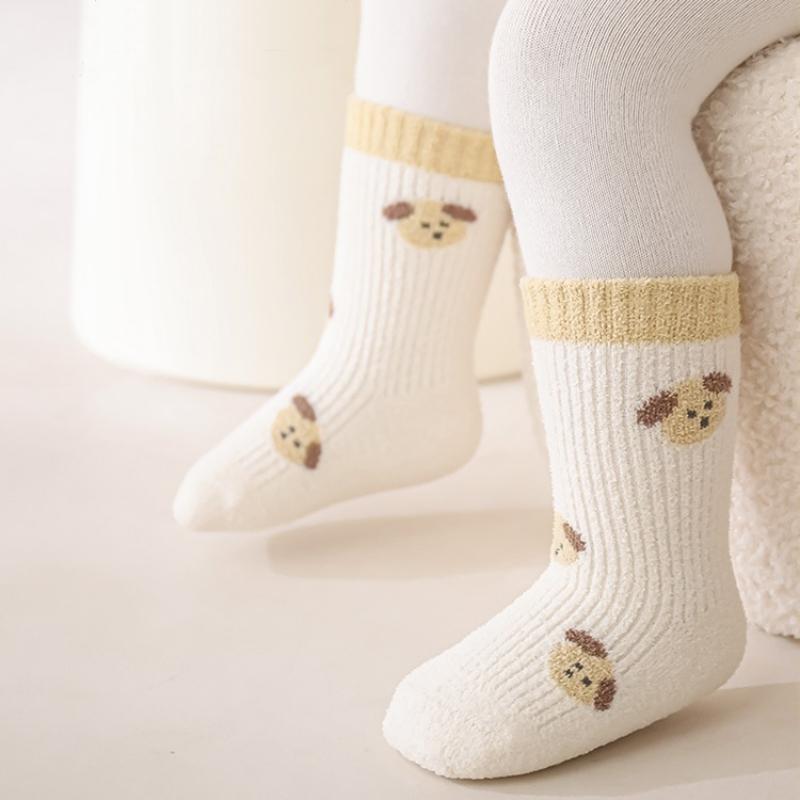3Pair Baby Winter Socks Fleece Lined Thickened Warm Seamless Toe Mid Calf for Newborn Infant Comfortable Wear Soft Thermal Protection