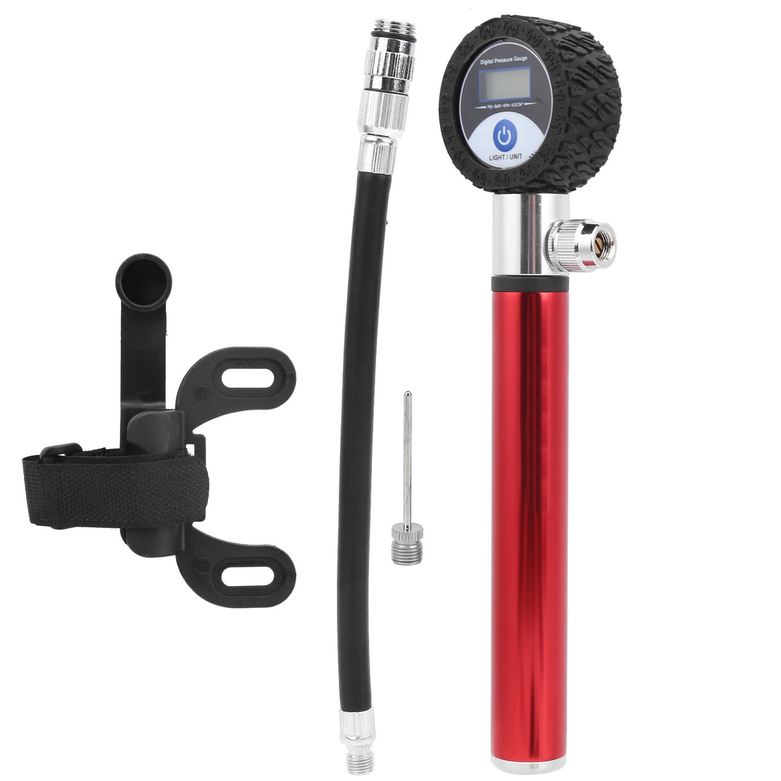 Portable Bicycle Air Pump Manual Tire Inflator 120PSI High Pressure LCD Digital DisplayRed красный