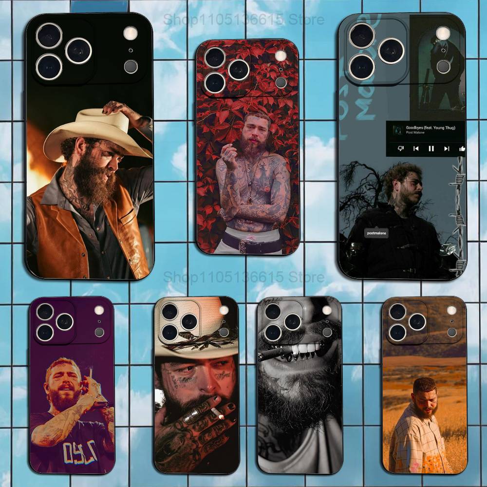 P-Post M-Malone Singer For iPhone 13,17,11,12,16,14,15,Plus,Pro Max,XS,X,XR,SE,Mini,8,7,Soft Silicone Black Phone Case