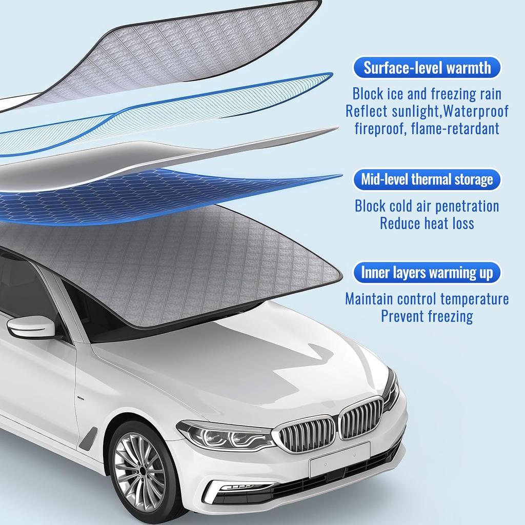 Car Windshield Cover for Ice and Snow - Magnetic Car Windshield Snow Cover, 5-Layer Material Protection Windshield Snow Cover, Winter Frost Guard Car