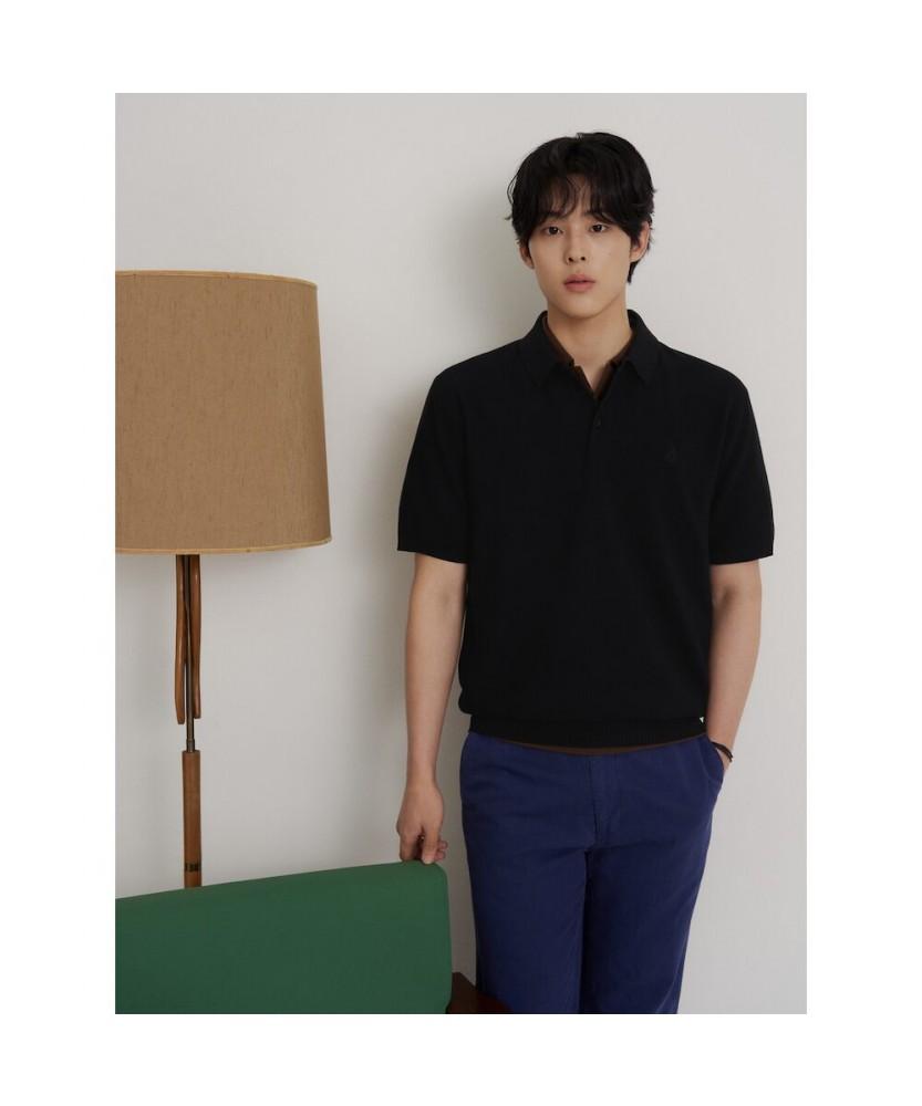 Binpolmen Cotton Silk Collared Neck Knit Black