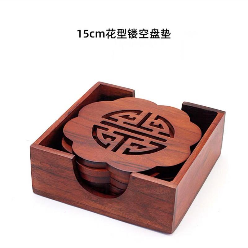 Wooden Coaster Set Tea Cup Table Mat Heat Resistant Handcrafted Floral Carved Dining Accessory Modern Minimalist