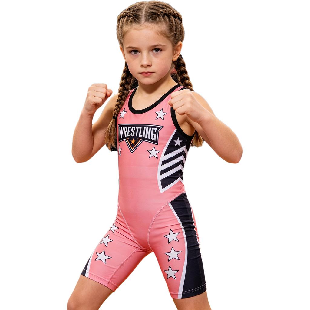 Salopetă Wrestling pentru Copii și Tineri, Gât Rotund, Fără Mâneci, Imprimată, Lungă, pentru Box, Powerlifting, Exerciții Atletice