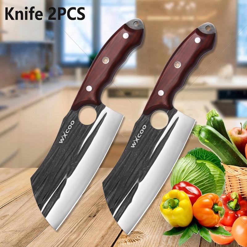 WXCOO Kitchen Knives Butcher Knife Handmade Forged Professional Household Slicing Knife Fruit for BBQ Cooking Tool Wooden Handle