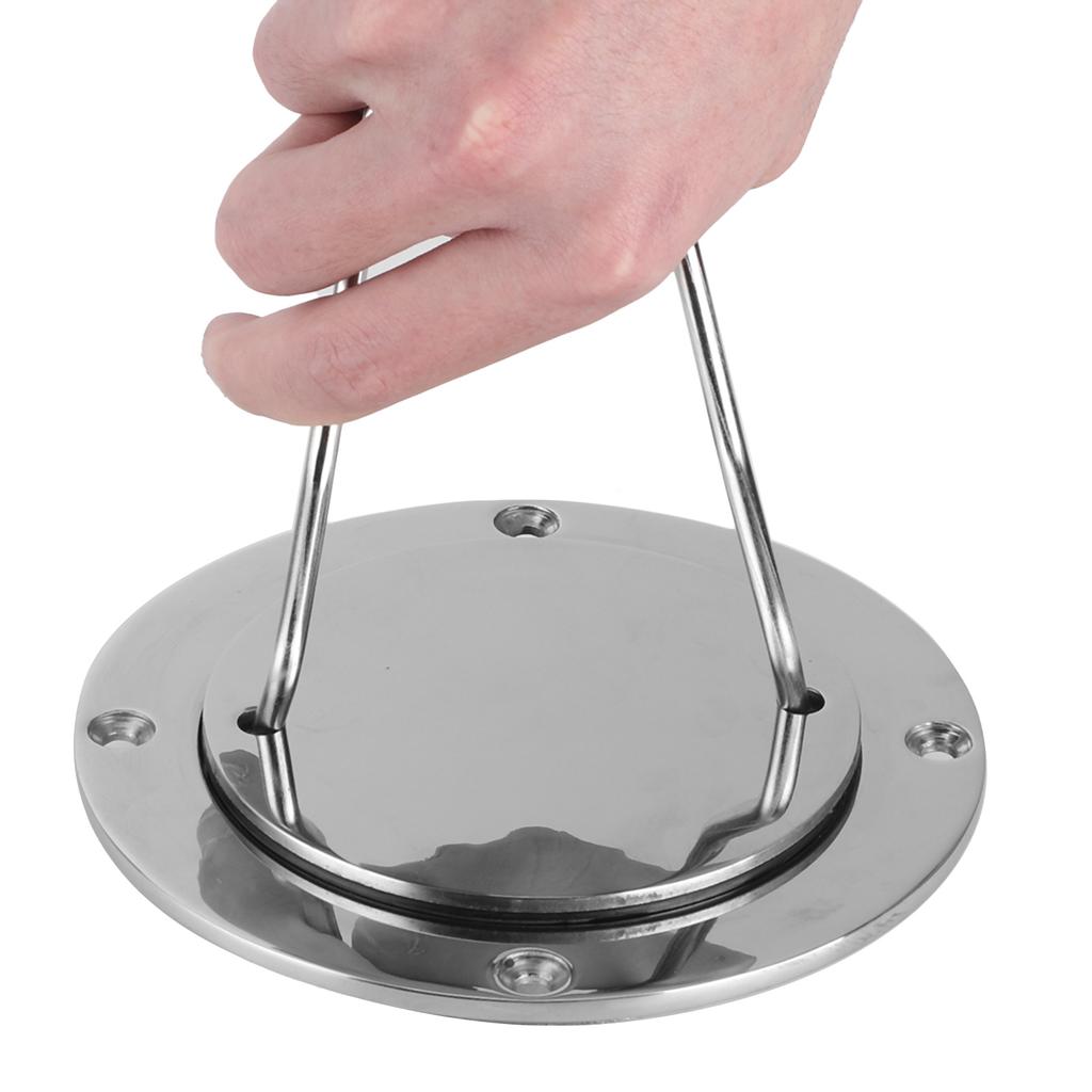 Stainless Steel Deck Plate 4in 316 Stainless Steel Deck Cover Plate with Hole Key for Yacht Marine Hardware Accessory Deck Plate