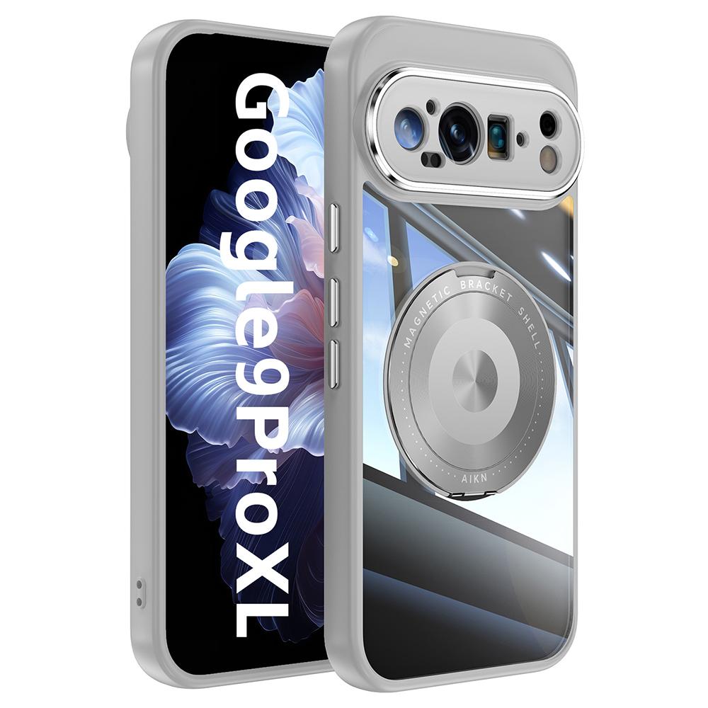 For Google Pixel 9 Pro XL Magnetic Case PC+TPU Phone Cover with Rotating Metal Kickstand,Lens Protector